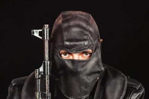 Terrorist in the mask Stock Photos