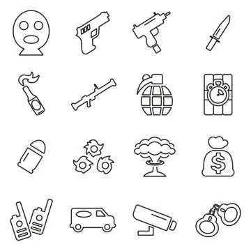 Terrorist or Assassin Icons Thin Line Vector Illustration Set Stock Illustration
