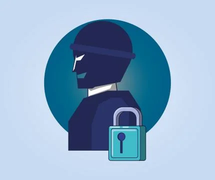 Terrorist with padlock privacy data Stock Illustration