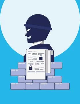 Terrorist with wall privacy data Stock Illustration