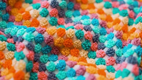 Terry Patterned Orange-Blue Texture Of Cotton Fabric, Soft Towel, Cozy Blanket,  Stock Footage 139452215