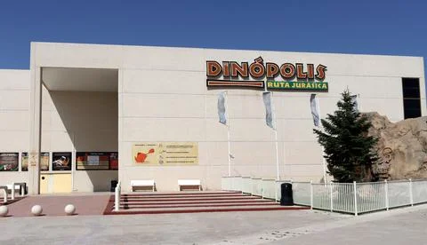Teruel, Spain 07-29-2020, Main entrance to the tourist theme park of dinos Stock Photos