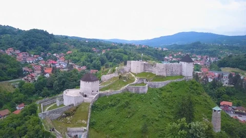 Tesanj castle flying around lower Stock Footage 103100248