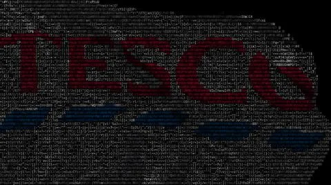 Tesco logo on waving digital flag. Editorial 3d rendering Stock Illustration