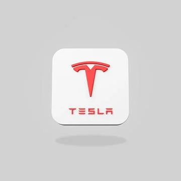 Tesla App Icon 3D Shape Isolated on Flat Gray Background with Shadow 3D Illus Stock Illustration