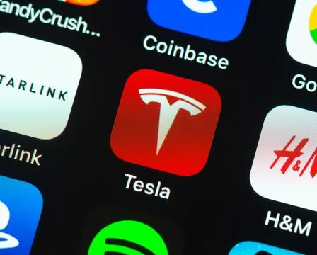 Tesla app icon on Apple iPhone screen 写真素材
