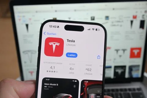 Tesla App on Phone Stock Photos