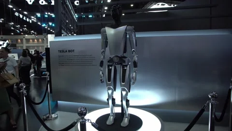 Tesla bot was on display at the motor expo 2023 Video stock 258090933