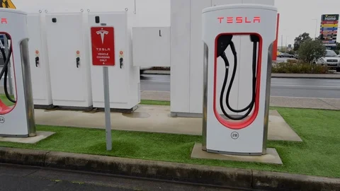 Tesla Car Charging Stock Footage 113932917