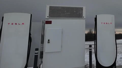 Tesla charger in snow Stock Footage 297129401