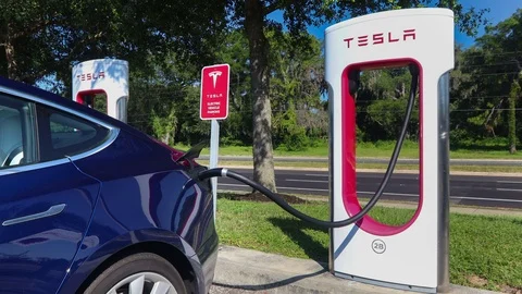 Tesla charging station. 4K Stock Footage 108637487