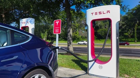 Tesla charging station. 4K Stock Footage 108637531