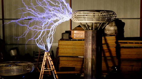 Tesla Coil Attacks Ladder Stock Footage 54720206