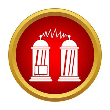 Tesla coil generating electricity discharge between high voltage electrodes Stock Illustration