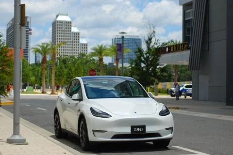 Tesla In Downtown Stock Photos
