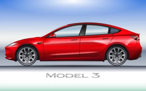 Tesla electric car Model 3 silhouette, outline drawing, illustration 스톡 일러스트
