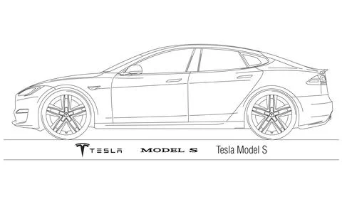 Tesla electric car model S, outline drawings Stock Illustration