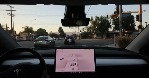 Tesla Full Self Drive Beta Suburban Inte... | Stock Video | Pond5