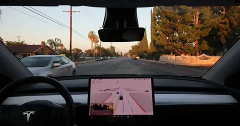 Tesla Full Self Drive Beta Turns into Neighborhood Stock Footage 205182638