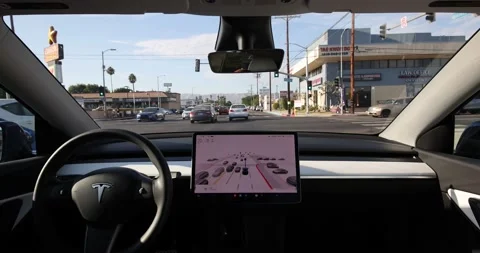 Tesla Full Self Drive Beta 5 Los Angeles Suburban Avenue Stock Footage 207259712