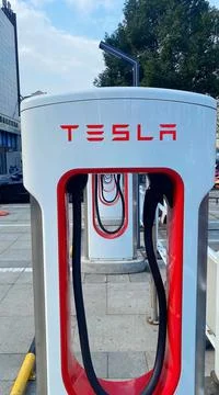 Tesla High Technology Fast-Charging Stations in China Stock Photos