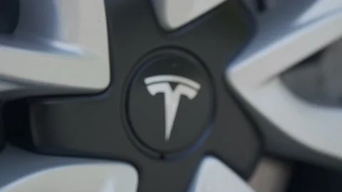 Tesla Logo on a Model 3 Rim Stock Footage 154755434