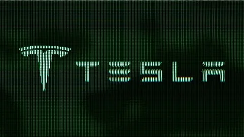 TESLA Logo Pixel Screen Animation. Futuristic Dot Texture Build Up with Stock Footage 239400276