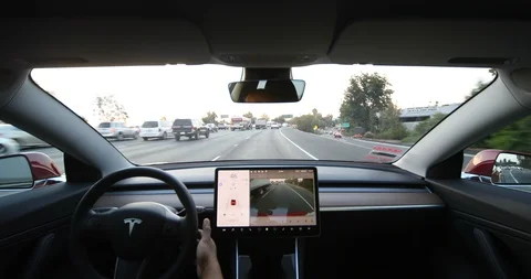 Tesla Model 3 on 101 Freeway Stock Footage 93312695