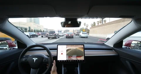 Tesla Model 3 on 405 Freeway 3 Stock Footage 93230844