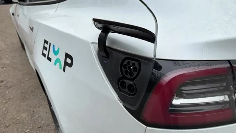 Tesla Model 3 charge port automatically Opening and closing Stock Footage 235451499
