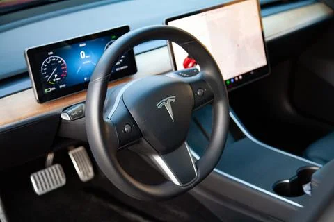 Tesla Model 3 interior 스톡 사진