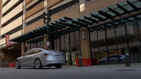 Tesla Model 3 Pass with Reflection Stock-Footage 93414232