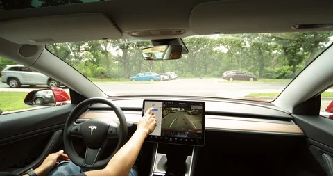 Tesla Model 3 Self Parking Stock Footage 91545856