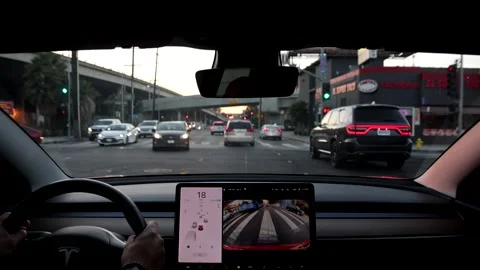 Tesla Model 3 Surface Street Driving in Los Angeles Stock Footage 142281928