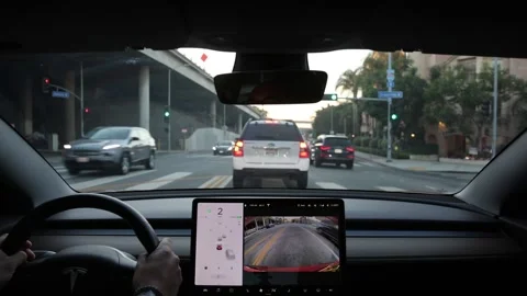 Tesla Model 3 Surface Street Driving in Los Angeles Stock-Footage 142282845