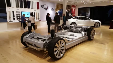 Tesla Model S car on display in Palo Alto, CA Stock Footage 59758561