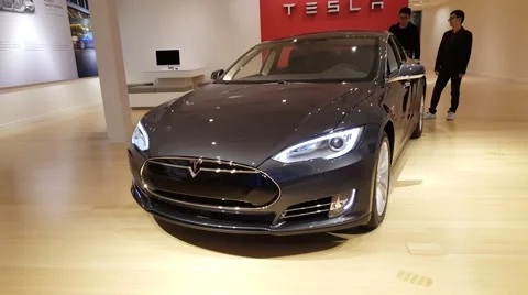 Tesla Model S car on display in Palo Alto, CA Stock Footage 59758606