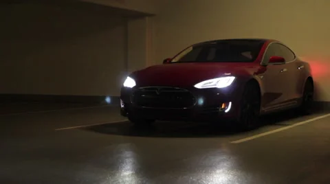 Tesla Model S Garage Startup And Leave Stock-Footage 64830847