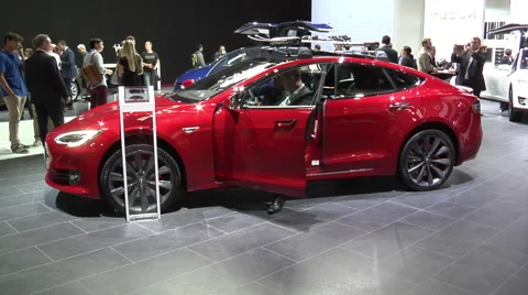 Tesla Model S P90D in Paris 2016 Stock Footage 68429983