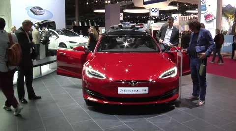 Tesla Model S P90D in Paris 2016 Stock Footage 68430817
