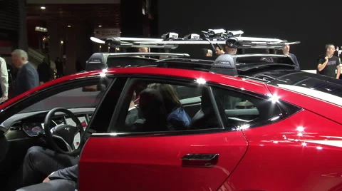 Tesla Model S P90D in Paris 2016 Stock Footage 68431420