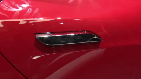 Tesla Model S P90D red in Paris 2016, door handle Stock Footage 68420597
