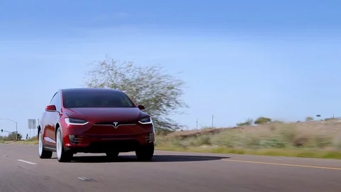 Tesla Model X - Low Rolling Footage w Pass Stock-Footage 71011473
