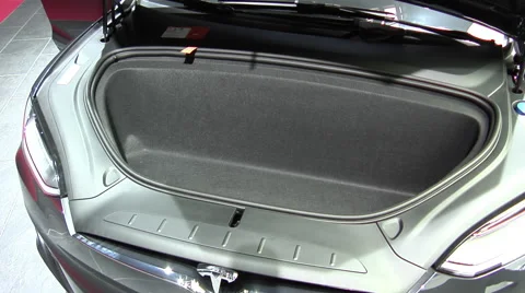 Tesla Model X P100D gray  Front Trunk Paris 2016 Stock Footage 68419236