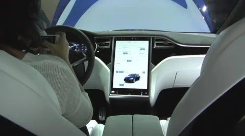 Tesla Model X P100D. Touchscreen, steering wheel Stock Footage 68416602