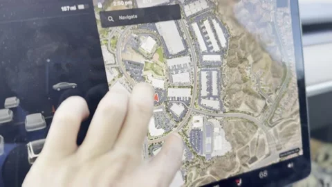 Tesla Model Y Touch Screen Navigation Close-Up Stock Footage 253827782