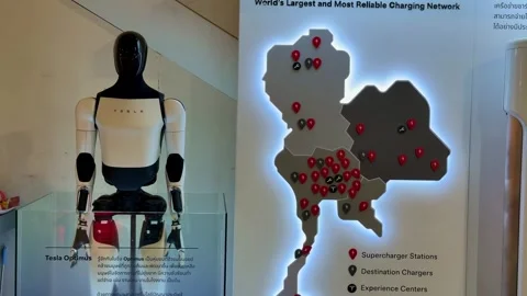 Tesla Optimus Humanoid Robot Display at Bangkok Showroom Thailand Stock Footage 345513276