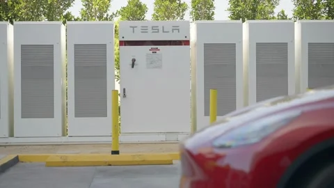 Tesla PowerPack or MegaPack or PowerWall commercial battery energy storage Stock Footage 205060179