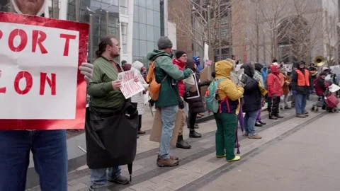 Tesla Protest - Boston, MA, US Stock Footage 306496129