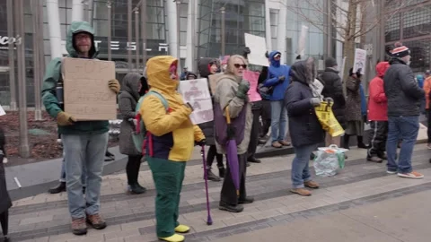 Tesla Protest - Boston, MA, US Stock Footage 306496130
